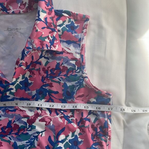 Jofit Sleeveless Collar Golf Tank Top Floral Pink Blue Size S Tennis Active - Picture 6 of 7